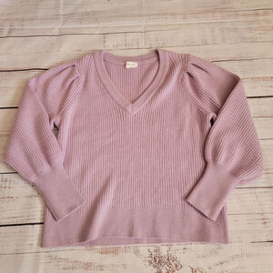 Lovers and Friends Lavender Regina Ribbed V-neck Bubble Sleeve Sweater XL